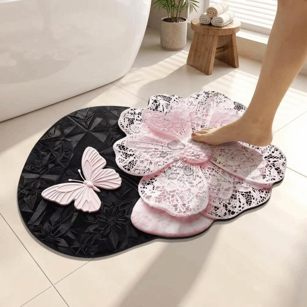 Absorbent Surface 3D Floral Butterfly Carpet Shower Mat For Living Room Tea Table Bedside