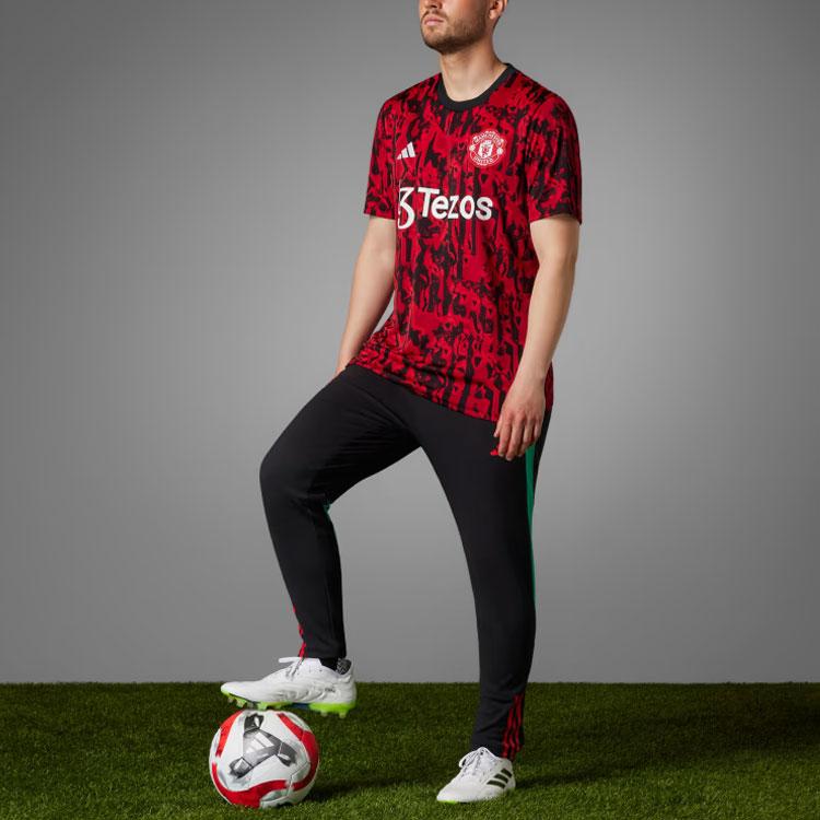 Adidas Предматчевая тренировка Manchester United с короткими рукавами и принтом, мужские футболки, красные, черные IA7242