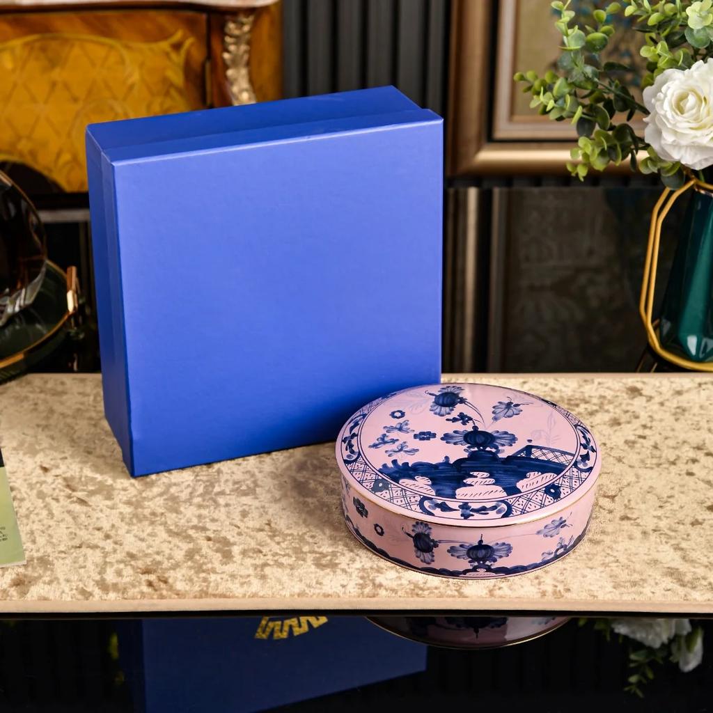 Oriental Series Ceramic Jewelry Box Round Lidded Trinket Organizer Tabletop Decor Storage for Bedroom Entryway Desktop Ornament