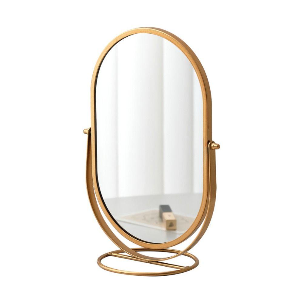 Oval Makeup Mirror Light Luxury Desktop Stand Mirror Iron Art Vanity Mirror  Student Dormitory