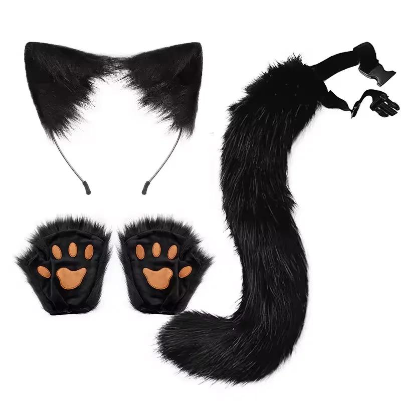 Fluffy Fox Ears and Matching Tail Set Soft Fox Ears Hair Band Faux Fur Animal Themed Cosplay Halloween Party Costume Accessories