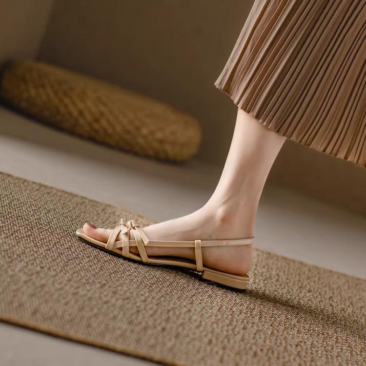 Мода 2025 Лето Повседневные Балетки Сандалии Ретро Простые С Открытым Носком Красная Кожа Плетеный Ремешок Сандалии Женская Вечерняя Обувь Sandalias De Mujer