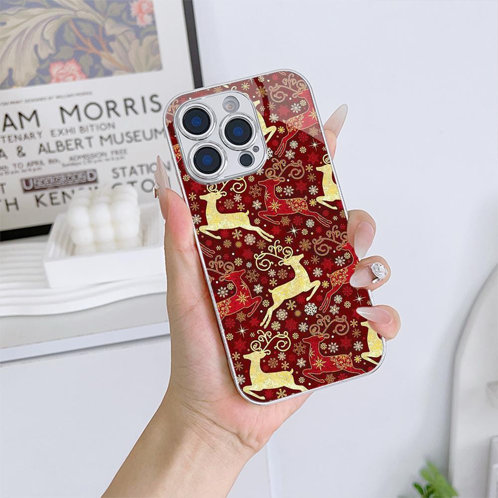 Чехлы для телефонов Ae112 Merry Christmas art из гальванизированного стекла для Samsung S24 FE S25 Ultra iPhone 16 Pro Xiaomi Redmi OPPO, полная защита объектива, задняя крышка