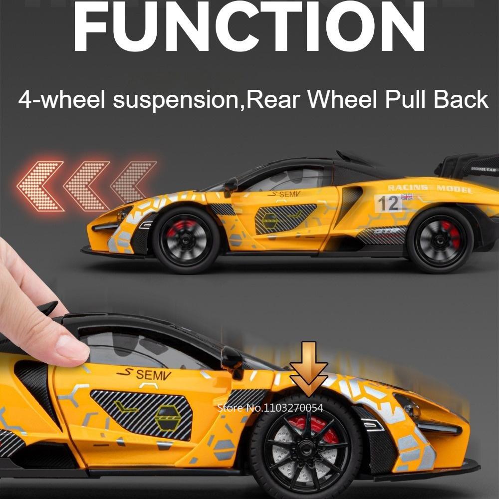 1:24 Senna P1 Игрушки Спортивный Автомобиль Литье под Давлением Сплав Миниатюрные Модели Рулевое Управление Передним Колесом Возвратная Сила Заднего Колеса Транспортные Средства Рождественские Подарки
