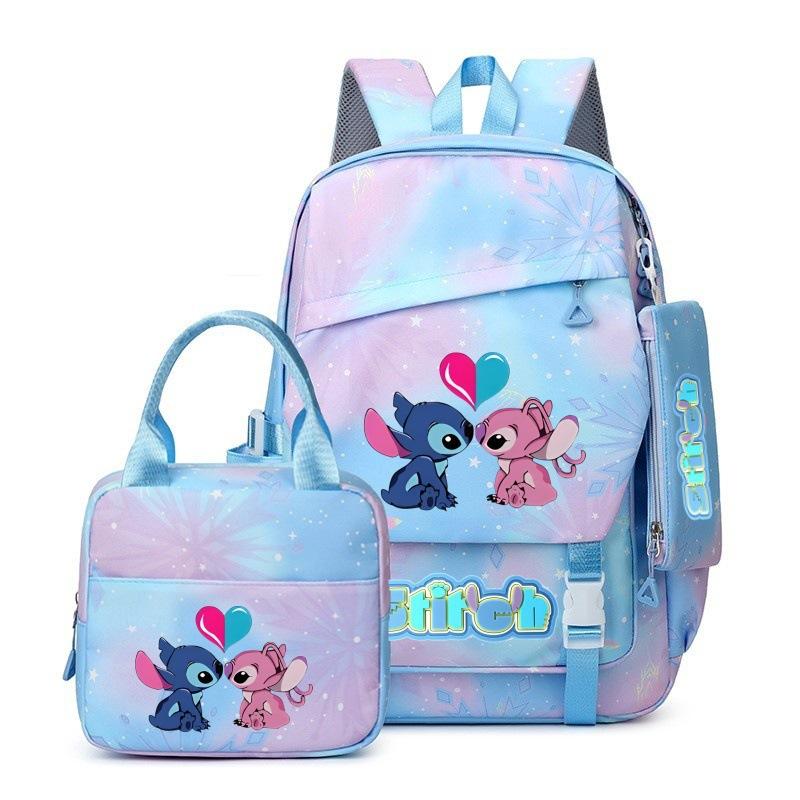 Disney Stitch Backpack for Elementary School Girls Lightweight Ergonomic Large Capacity Double Shoulder Bag for Grades 1-6 Blue