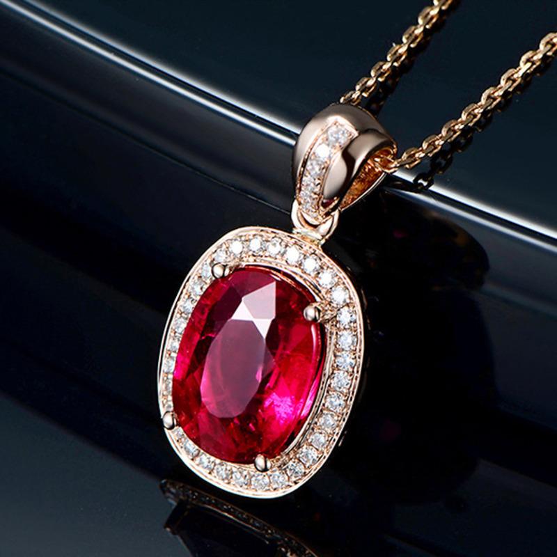 POMOiii New Pigeon Blood Red High-end Temperament Fashion Oval Red Tourmaline Color Pendant Female Necklace For Women Charm Wedding Engagement