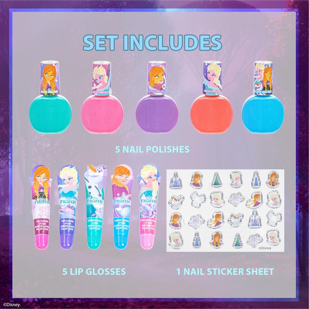 TownleyGirl Frozen 2 Disney Princess Frozen 2 Washable Luxury Makeup Nail Nail and Lip Gloss Set Polish, Stickers, [Used]
