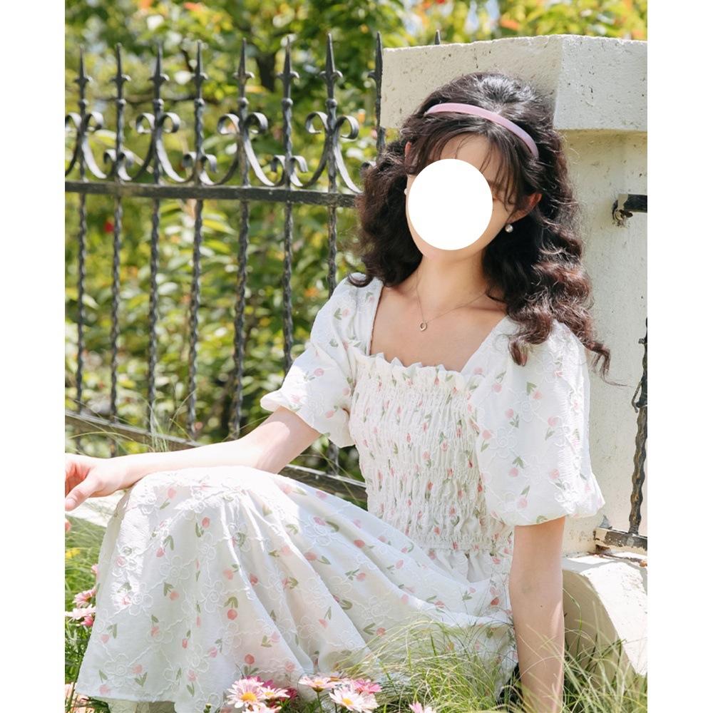 Платье с рукавами-буфами для девочек, летнее новое, для учениц средней и старшей школы, милое цветочное платье принцессы, средней длины, новое