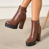 Весенне-осенние ботильоны на платформе для женщин, черные, коричневые, из искусственной кожи, женская обувь на высоком каблуке, женские ботинки для вечеринки, большой размер 43