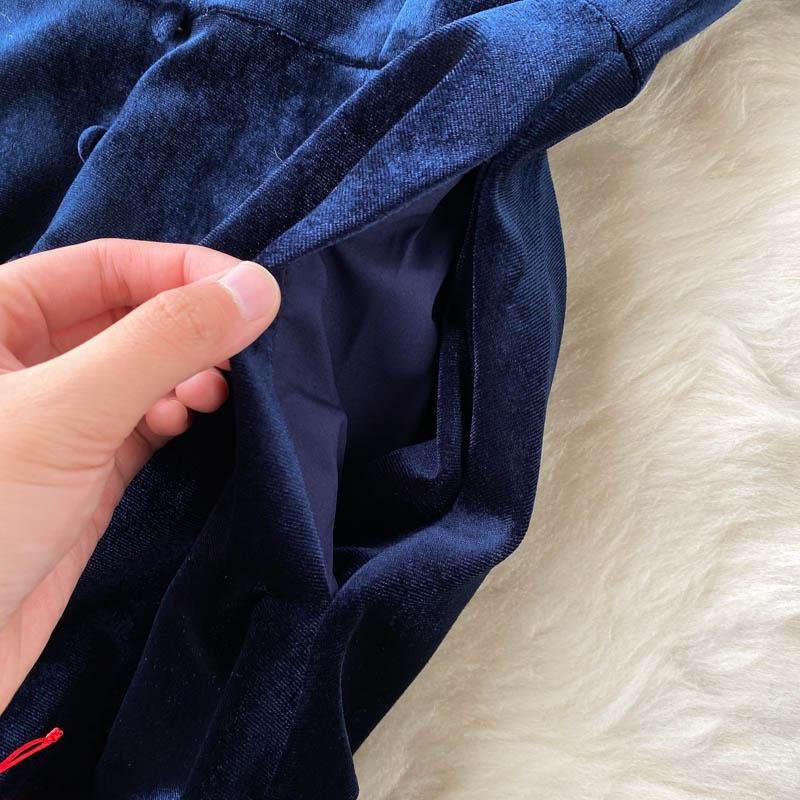 High Quality Autumn Winter Women Vintage Palace Velvet Party Dress Fashion Stand Collar Long Midi Casual Velour Dresses