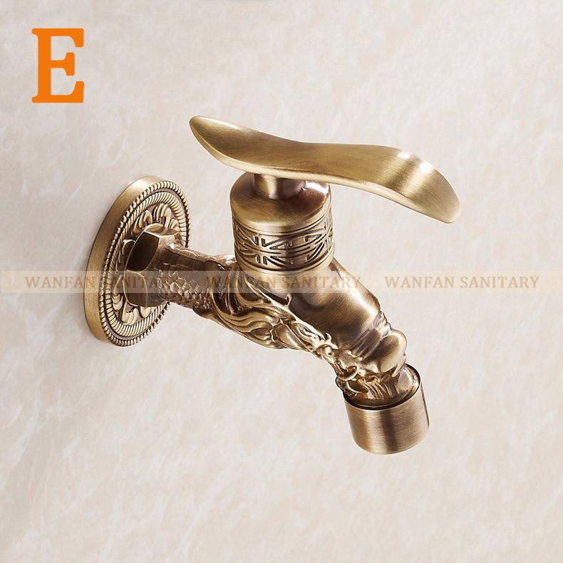 Bibcock Faucet Art Deco Antique Bronze Brass Bathroom Mop Faucet Wall Mounted Washing Machine Outdoor Garden Water Taps HJ-8665F