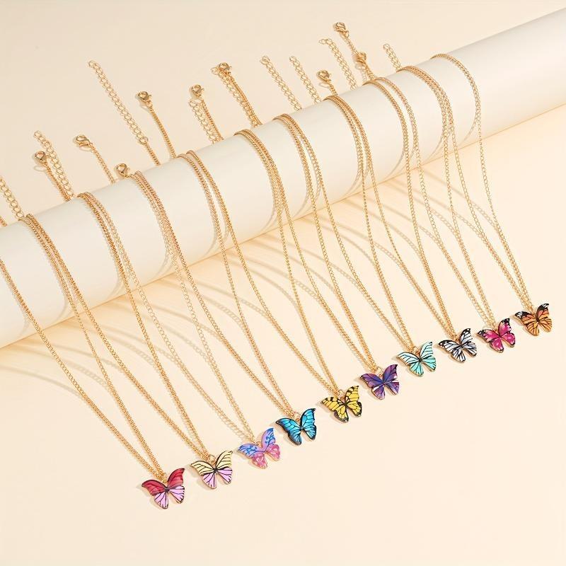 10pcs Y2K butterfly pendant necklaces, minimalist elegant unisex design, ideal for daily wear, parties and gifting.