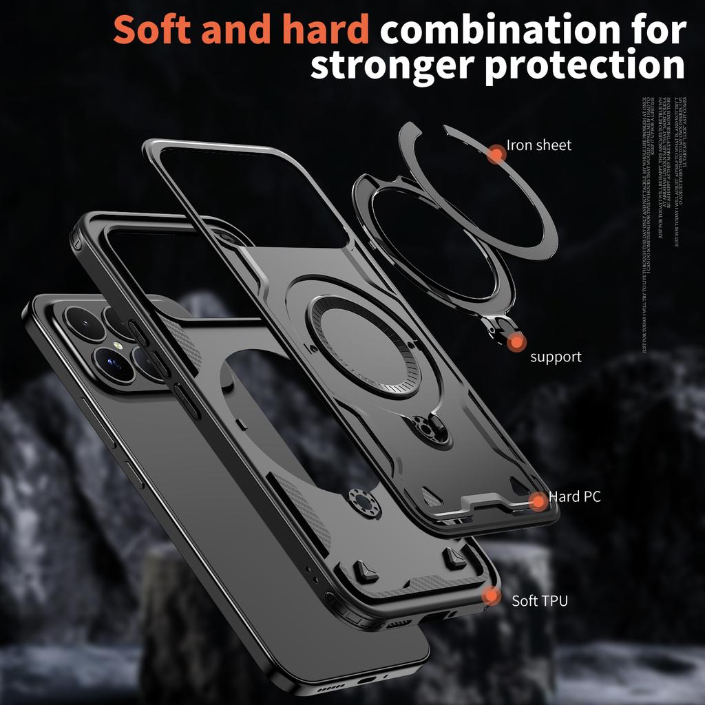 Бронированный противоударный чехол Fundas для Xiaomi Poco F8 Pro Ultra Redmi K90Pro Max 360° Вращающаяся магнитная подставка ТПУ Пластиковая крышка для телефона