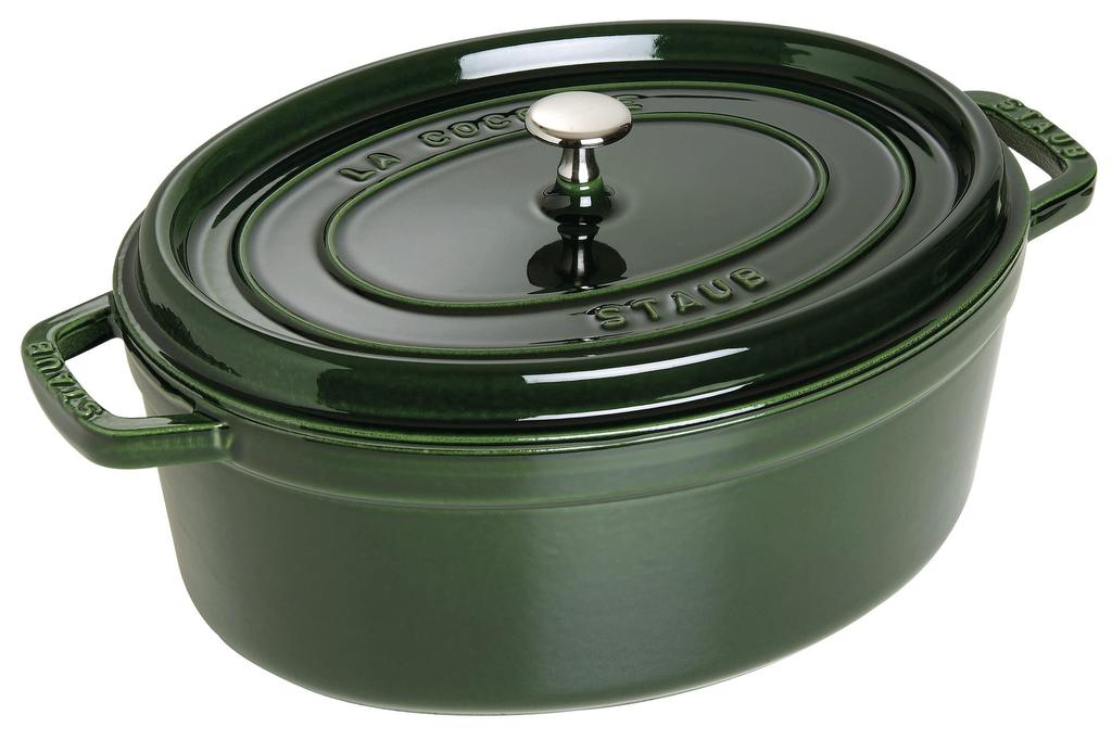 Staub Staub Oval Basil Green Both Hand Enamel Pot IH Compatible Japanese La Cocotte Round "Cocotte 33cm" [Authorized Product] 40509-691