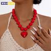 Новое преувеличенное колье с подвеской в виде сердца из круглых бусин для женщин, ручная работа, регулируемая цепочка-чокер, праздничное ювелирное украшение, подарок, колье