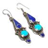 Tibetan Turquoise, Lapis Gemstone Handmade Jewelry Earring 2.36" F9e01