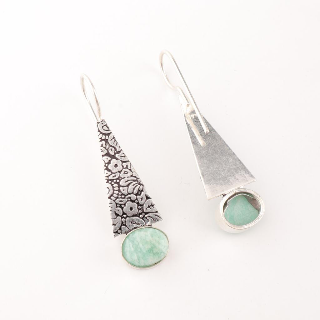 Натуральный Амазонит Драгоценный Камень 925 Стерлинговое Серебро Ювелирные Изделия Ручной Работы Серьги 1.9" EE-165-35