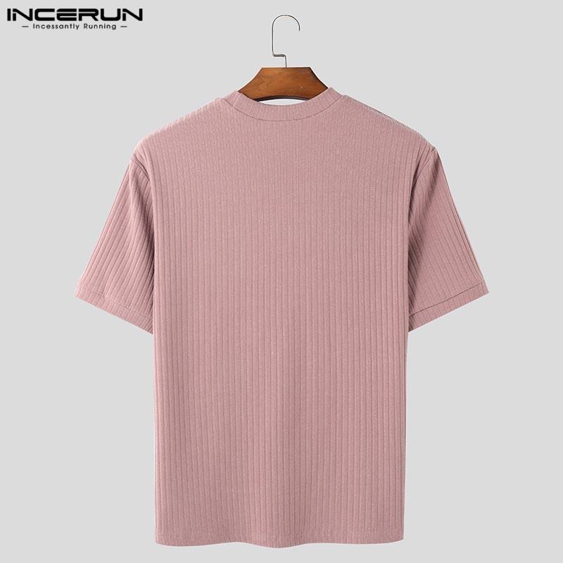 INCERUN Летние мужские повседневные обтягивающие топы с коротким рукавом в полоску футболки