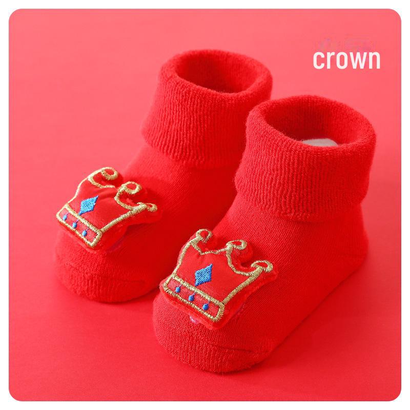 Мягкая утолщенная махровая обувь для новорожденных - ярко-красный цвет для осени/зимы (1 год)