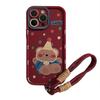 Korean Style Bear Lanyard IPhone 17 Apple Phone Case 14pro Burgundy 11 Suitable for 13 Matte 16 Full Cover X