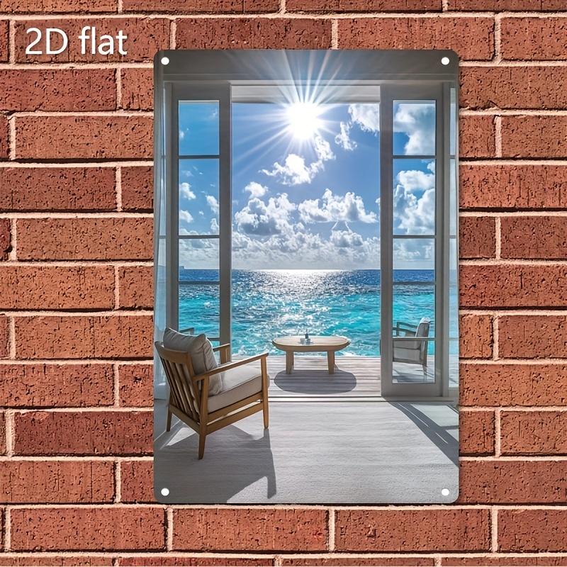 DORA Tin Sign Top Metal Wall Art Sign D Vintage Tropical Beach Ocean View Sunlit Windows