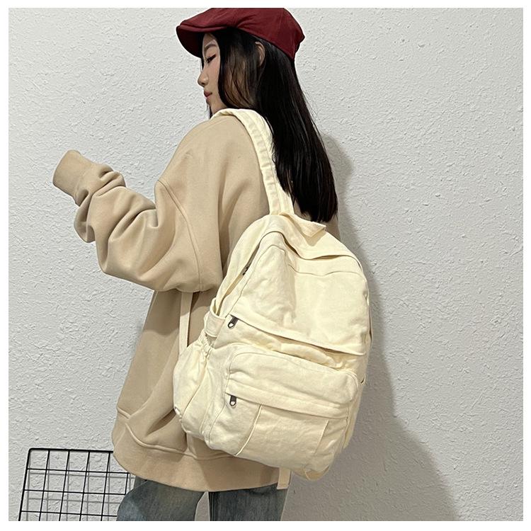 Solid Color Retro Backpack - Large Capacity, Casual Mori Girl Style for College Students and Fashionable Women