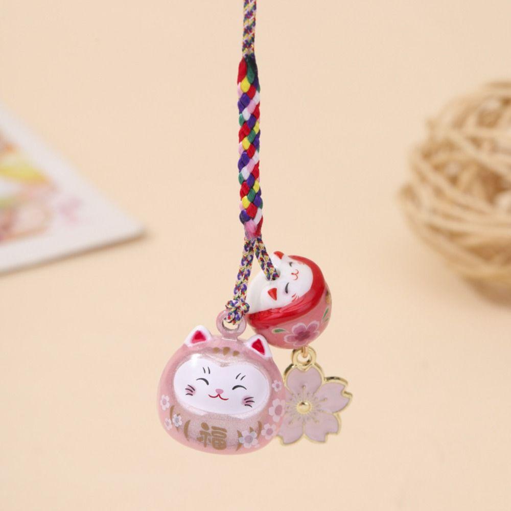 Fantastic Maneki Neko Key Chain Cherry Blossom Phone Strap Personality Lucky Cat Pendant  Children