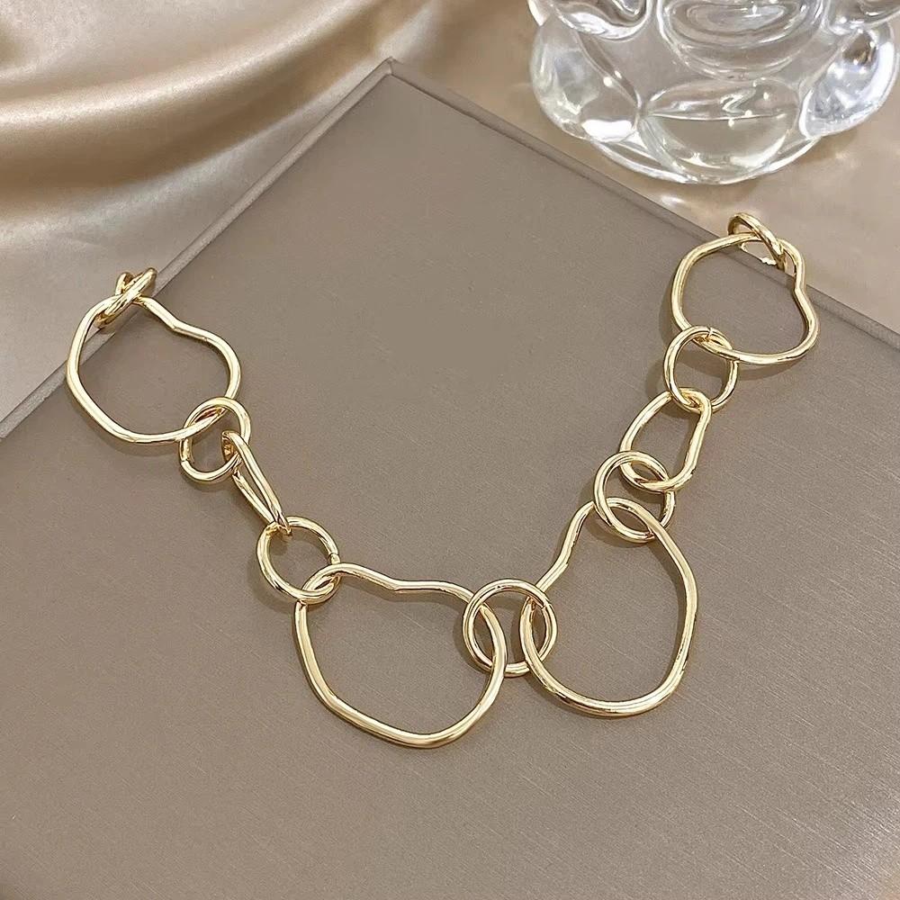 Необычная круглая цепочка золотого цвета, чокер-ожерелье с звеньями, женское ожерелье, праздничные украшения, подарки