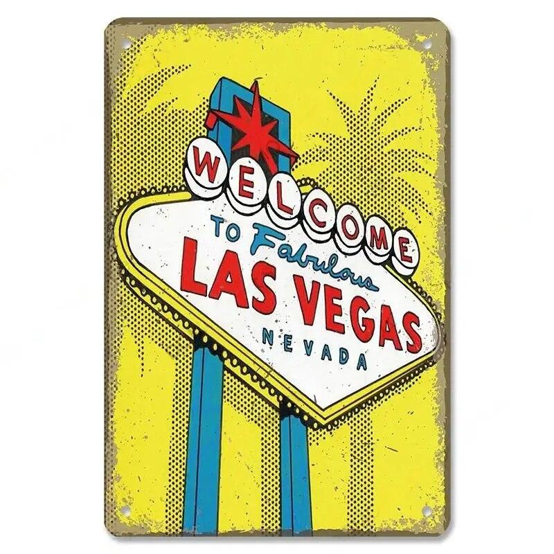 Welcome To Las Vegas Plaque Metal Tin Signs Vintage Decor Nevada Casino Metal Posters Wall Art Decor