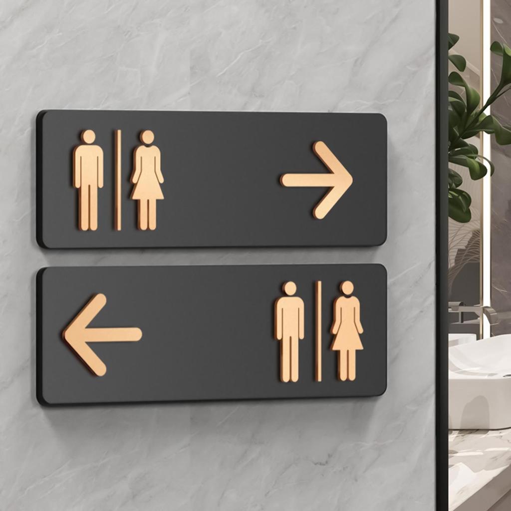 Restroom Sign Acrylic Toilet Directional Sign Adhesive Toilet Signage for Business Home Office Restaurant Laundry Shopping Mall