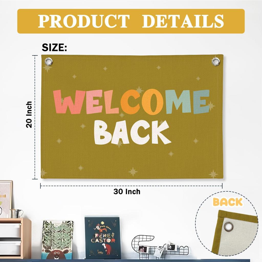 Винтажный Декор Стены Классной Комнаты, Вывеска Добро Пожаловать, Ретро Баннер-Флажок на Холсте для Игровой Комнаты, Детской Комнаты, Нейтральное Настенное Искусство для Комнаты Малыша, Мальчиков
