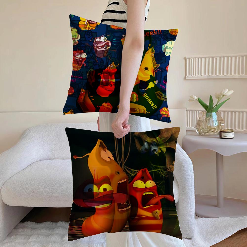 Anime LLarva Funny Cushion Cover Antidustmite Pillowcase Invisible zipper silky short plush Sofa cushion cover