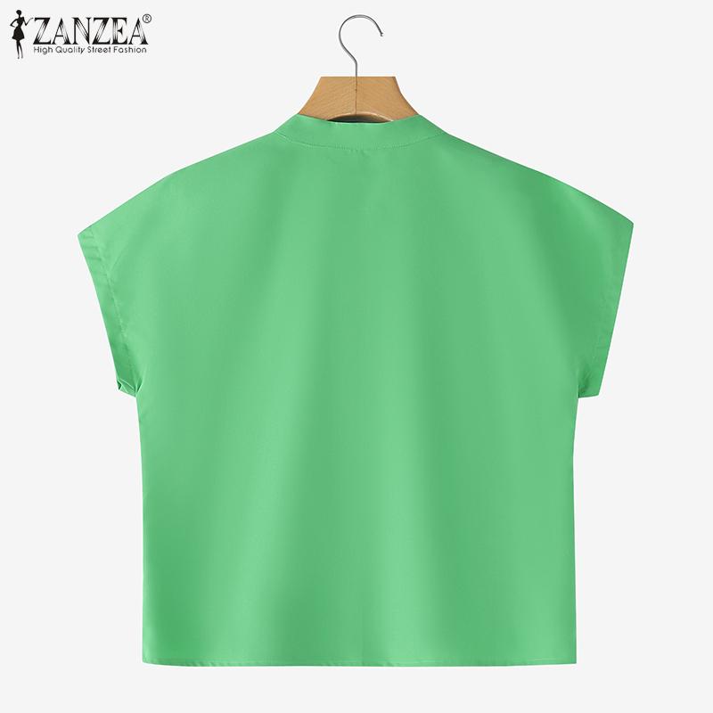 ZANZEA Женская летняя блузка свободного покроя с круглым вырезом и коротким рукавом