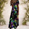 Women Plus Size V Neck Short Sleeve USA Flag Printed Maxi Dress