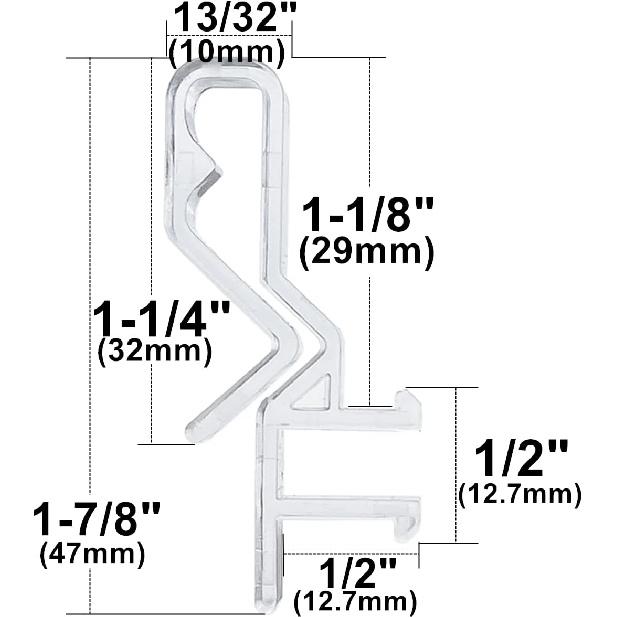 Hidden Channel Valance Clips 1-7/8inch 10pcs Clear Color for Faux and Real Wood Window Blinds Retainer Holder Clip for The Valance with a Groove in