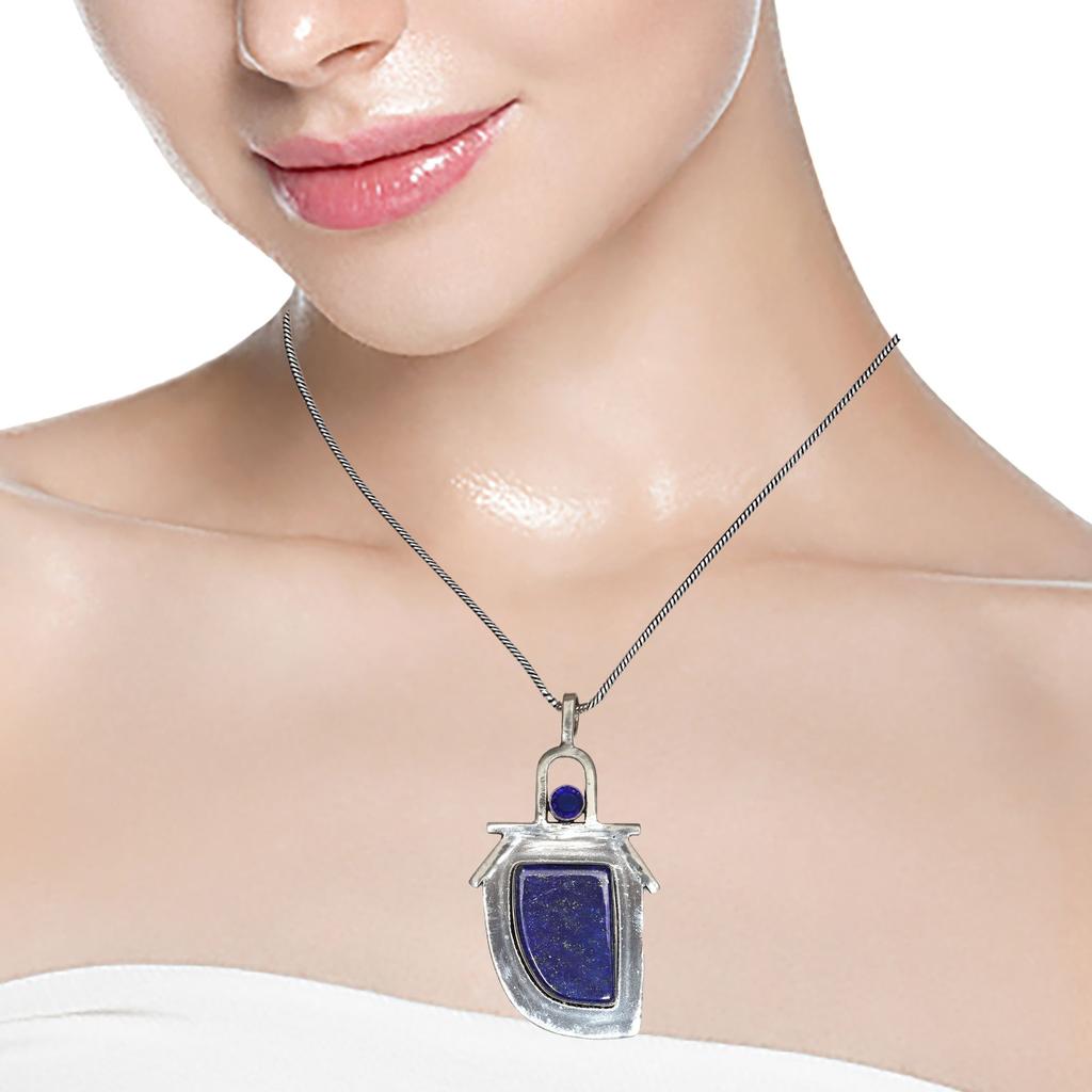 Pendant Lapis Lazuli Silver Jewelry 2.5" Gemstone Handmade Sterling Silver
