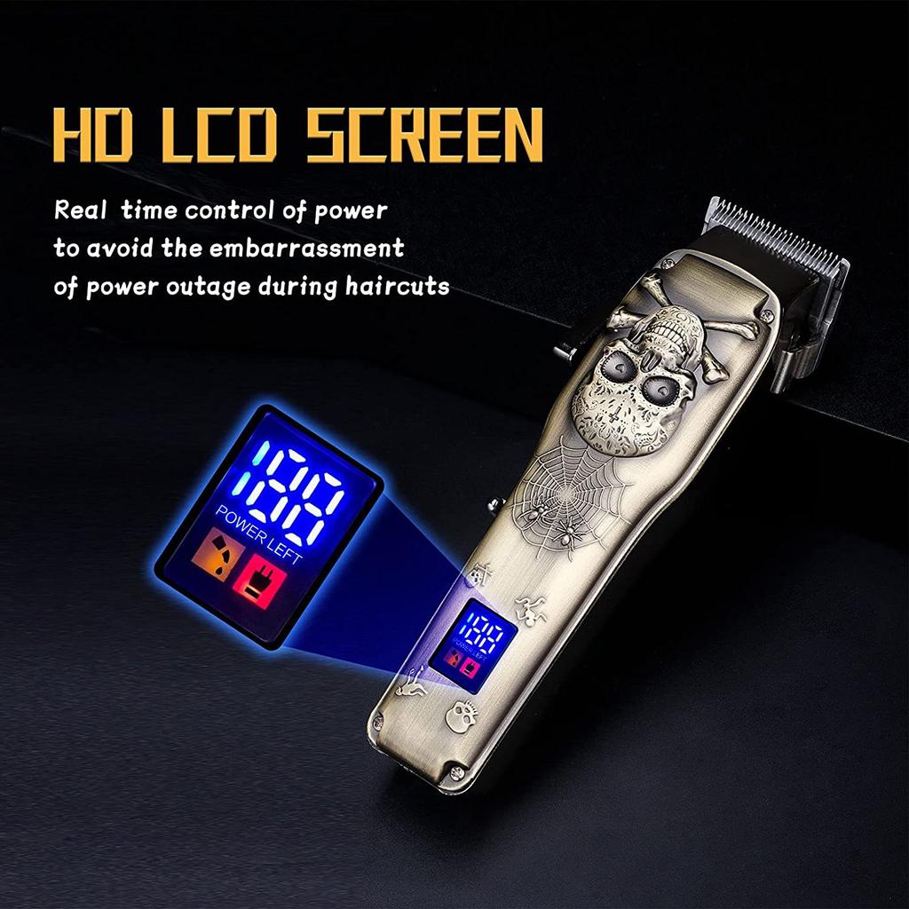 All Metal Electric Barber Electric  Hair Cutter Electric Push Rechargeable LCD Digital Display Professional Engraving Hair Clipper