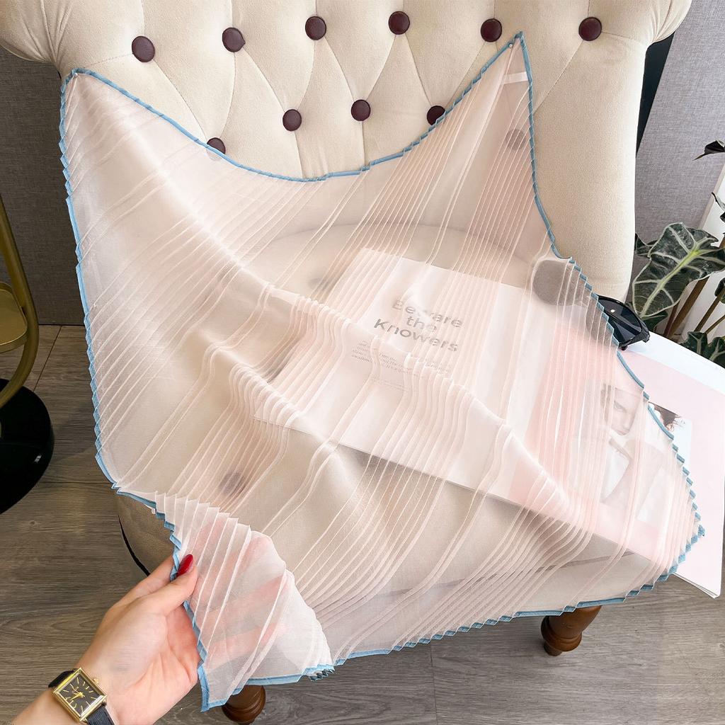 Solid Color Simulated Silk Scarf Women'S Spring Summer Pleated Small Square Scarf High-End Fashion Versatile Scarf