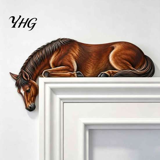 Western Pastoral Room Decor Horse Wooden Door Topper Decor, 2D Printed Rustic Frame Country Theme Ornament, Top Shelf Decoration for Farmhouse