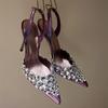 Rhinestone Decoration Multi-colored Hollow Stiletto Glitter Crystal Sandals Pointed Sandals Wedding Luxury High Heel Women Shoes