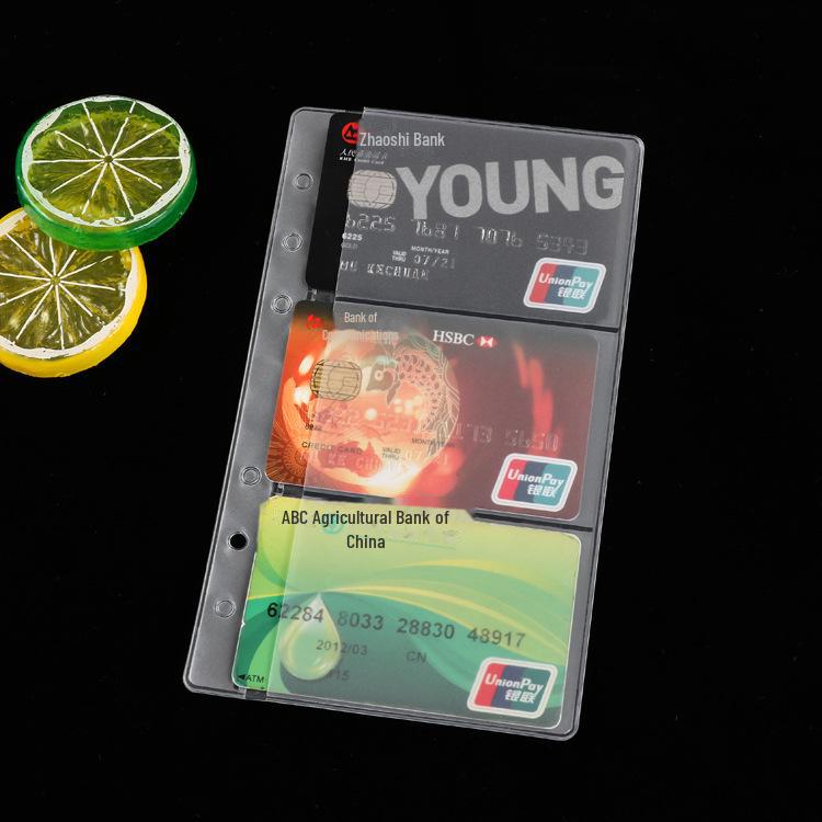 ПВХ-сумка формата А5 на молнии: Запасной блок для блокнота и визитница с наклейками для классификации.