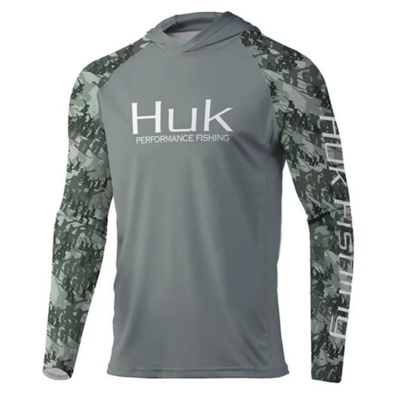 HUK Mens Long Sleeve Hooded Fishing Shirt UPF50 Breathable Quick Dry Clothing