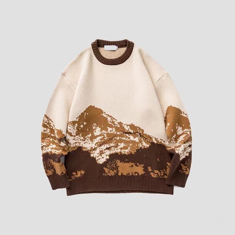 Осень и зима Tie-Dye Snow Mountain Модный брендовый свитер с круглым вырезом Мужской свободный свитер Свитер с длинными рукавами для колледжа для мужчин