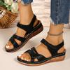 2025 New Large Size Casual Fish Mouth Sandals Roman Style Sandals Wear Velcro Wedge Heel Platform Sandals