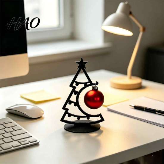 Christmas Tree Ornaments 3D Printed Desktop Ornament, Decorative Hollow Figurine with Modern Home Holiday Accents Stable Base for Office Party Festive