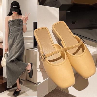 Женские нескользящие дышащие шлепанцы баотоу в корейском стиле - на плоской подошве и легко надеваются, для ношения в офисе и на улице