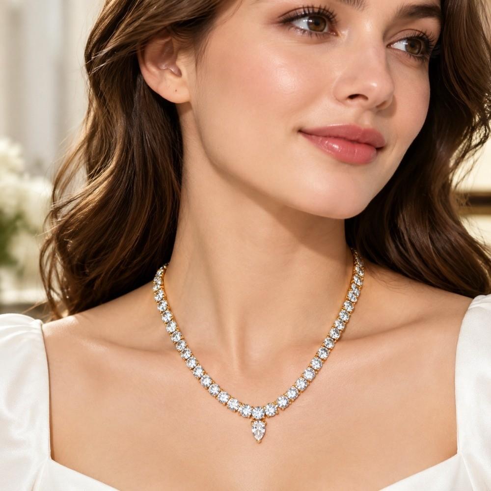 Closely Set Rhinestone Tennis Necklace Lightweight Macaron Color Necklace Daily Commute