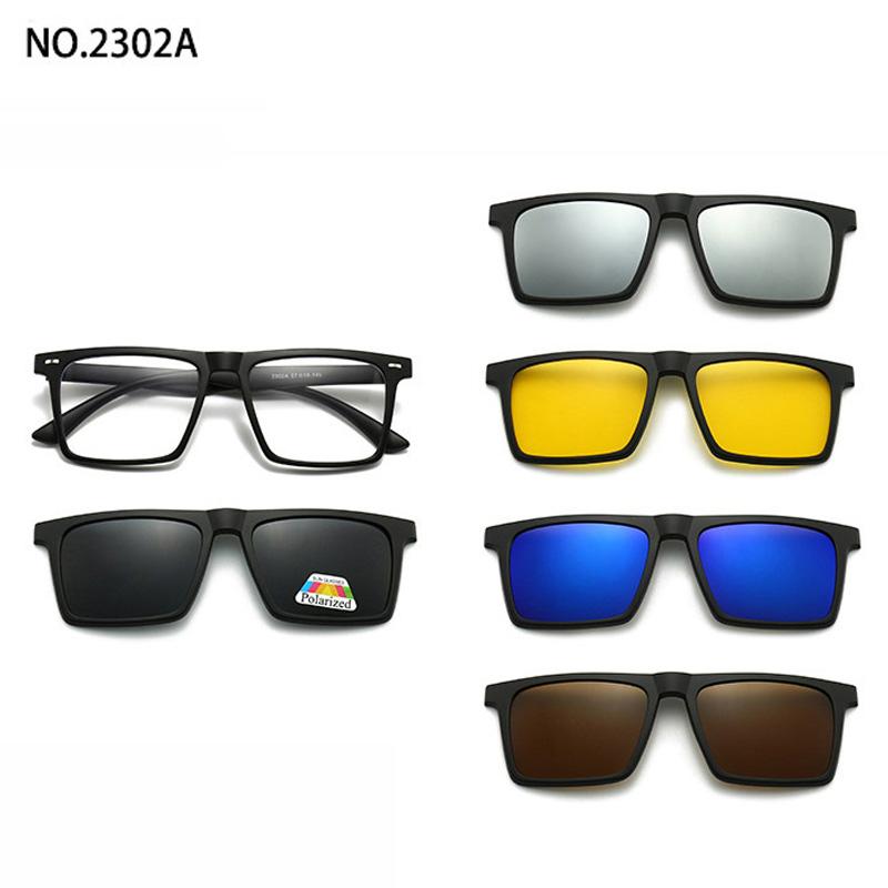 5 Lenes Magnet Clip Sunglasses Square Men Polarized Gray  Frame Custom Prescription Women Myopia Glasses