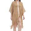 Женская шаль с рукавом три четверти, однотонная, с открытой передней частью, с кисточками, солнцезащитная, летняя, тонкая, накидка на бикини, шаль, пляжная одежда