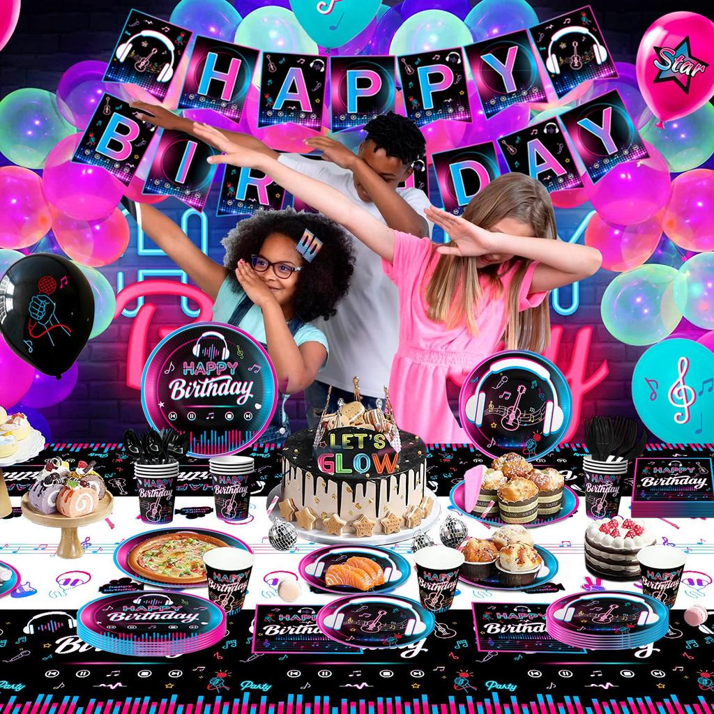 Музыкальные украшения для вечеринки, 140 шт. Музыкальные украшения для дня рождения, столовые приборы, музыкальные шары, тарелки и т. д., декор для музыкальной тематической вечеринки, на 16 гостей